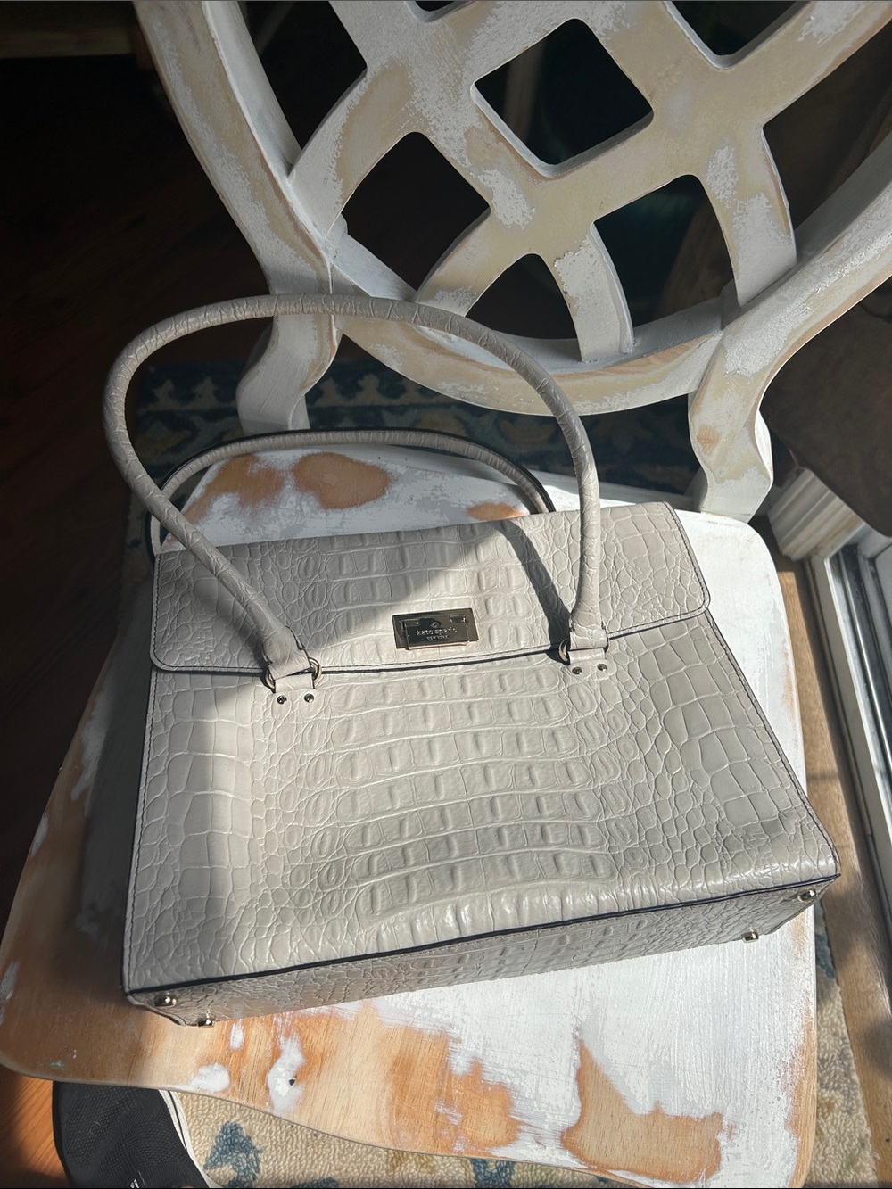 kate spade Light Gray Croc-Embossed Satchel
